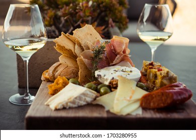 Charcuterie Board And Cheese With Wine