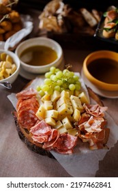 Charcuterie Board With Meat, Cheese And Grapes. Food Photography. Wedding Charcuterie.