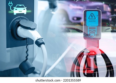 Charging an electric car battery, new innovative technology EV Electrical vehicle - Shutterstock ID 2201355589