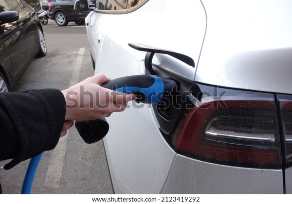 charging of an electric car at an electric\
filling station