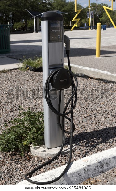 Charging point\
for electric powered cars. USA\
2017