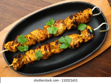 Chargrilled Indian chicken tikka kebabs marinated in spices and yoghurt.