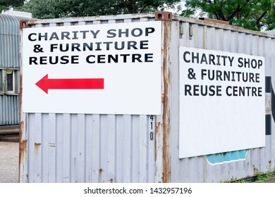 Charity And Furniture Shop Reuse Centre Sign On Steel Container