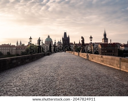 Charles Bridge over the River Vltava in Prague, Czech Republic in the Morning