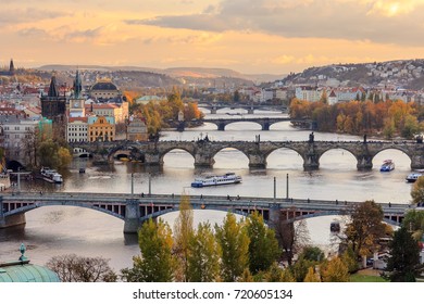 Charles Bridge In Prague In Color Autumn