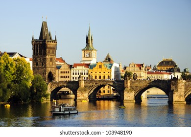 Charles Bridge In Prague At Sunset