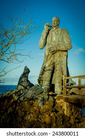 Charles Darwin Statue In San Cristobal Island Galapagos Ecuador