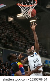 Charles Kahudi Of Lyon And Moussa Diagne Of Andorra During The 2019 EuroCup Basketball Game 1 Of Quarterfinals Between LDLC ASVEL Villeurbanne And Morabanc Andorra On March 5, 2019 At Astroballe Lyon