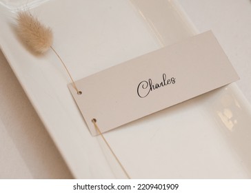 Charles Name Plate Beautiful Setting On Table With Scripted Text