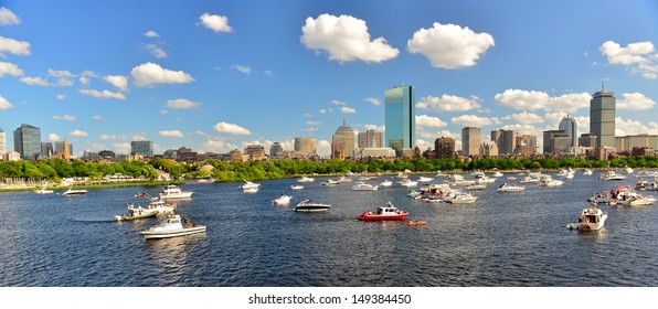 Charles River and Boston skyline from Cambridge on a 4th of July, MA, USA