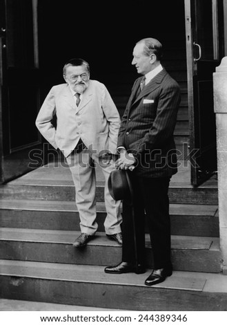 Charles Steinmetz (1865 _ 1923) with Guglielmo Marconi (1874_1937), ca. 1920. Steinmetz was a German-American mathematician and electrical engineer. Ca. 1920.
