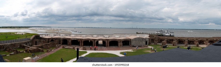 Charleston, SC Apr 1 2021: A Panoramic View Of Ft Sumter From Within The Fort