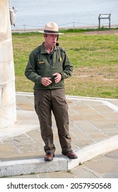 Charleston, SC - Feb 24 2021: A US National Park Ranger Giving A Tour On Fort Sumter