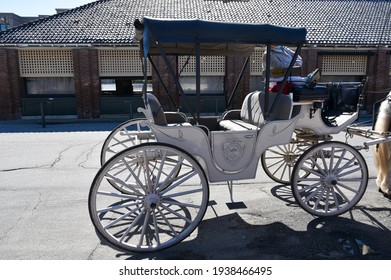 Charleston, SC, USA - February 08 2021: Horse-drawn Carriage Touring The Streets Of Historic Charleston South Carolina.