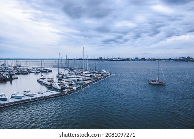 Charleston, South Carolina bay with docked boats