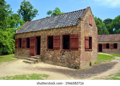 CHARLESTON SOUTH CAROLINA JUNE 28 2016: Slave cabins in Boone Hall Plantation in Mount Pleasant, the slave houses are insightful, and the Gullah Culture explanation is informative