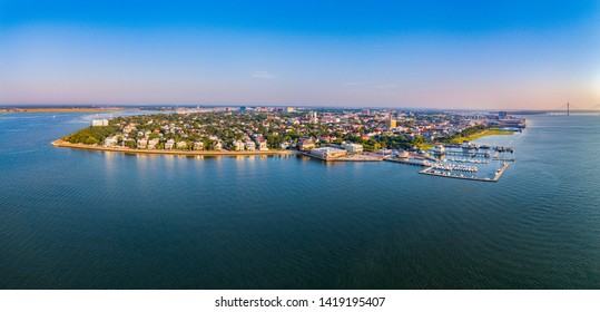 Charleston, South Carolina, USA Aerial Skyline Panorama.