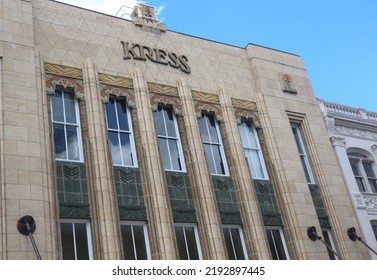 Charleston, South Carolina USA August 19, 2022: Art Deco Facade Of Kress Department Store Building.  A 1960 Student Sit-In At The Store Lunch Counter Began The Local Civil Rights Movement.