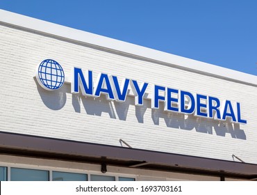 Charleston, South Carolina, USA - February 28, 2020:Navy Federal Bank Sign In Charleston, South Carolina, USA. Navy Federal Bank Is The Largest Natural Member Credit Union In The United States. 