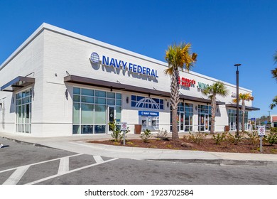 Charleston, South Carolina, USA - February 28, 2020: One Of The Navy Federal Bank Branch In Charleston, South Carolina, USA, The Largest Natural Member Credit Union In The United States. 