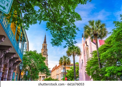 Charleston, South Carolina, USA historic downtown cityscape.