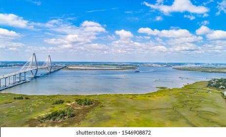 Charleston, South Carolina, USA Ravenel Bridge Aerial.