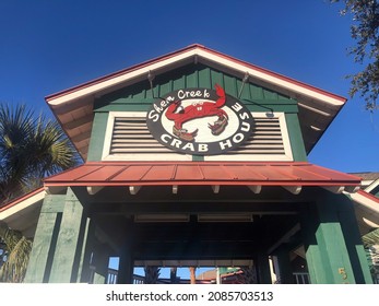Charleston South Carolina USA-November 24, 2021. Shem Creek Crab House is a family owned restaurant serving southern seafood with outstanding views of the nature and beauty of Shem Creek.