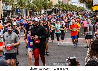 Charleston, South Carolina/United States - 04/07/18: Thousands Participate In The 40th Annual Cooper  River Bridge Run. 