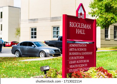 Charleston, USA - October 17, 2019: University Entrance Direction Sign In West Virginia Capital City And Center For Education With Riggleman Hall