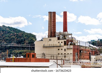 Charleston, West Virginia, USA Capital City With Industrial Factory Smoke Stack Coal Pipes Power Plant Building Exterior Architecture