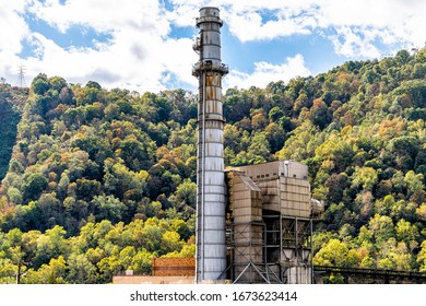 Charleston, West Virginia, USA City With Industrial Factory Smoke Stack Coal Pipe Power Plant Exterior Architecture Closeup