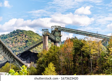 Charleston, West Virginia, USA city with industrial factory coal conveyor belt power plant exterior architecture with elevator lift