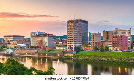 Charleston, West Virginia, USA Downtown Skyline On The River At Dusk.