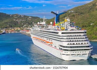 Charlotte Amalie, U.S. Virgin Islands-20 May, 2019: Cruise ship docked in a Charlotte Amalie bay before departing to a scenic Caribbean vacation
