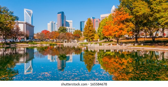 charlotte city skyline autumn season with blue sky - Shutterstock ID 165584678