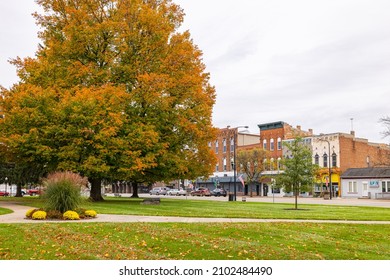 Charlotte, Michigan, USA - October 24, 2021: The Historic Business District On Lawrence Avenue