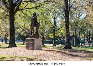 Charlotte, NC - April 10, 2022: The Martin Luther King, Jr. Statue In Marshall Park In Spring