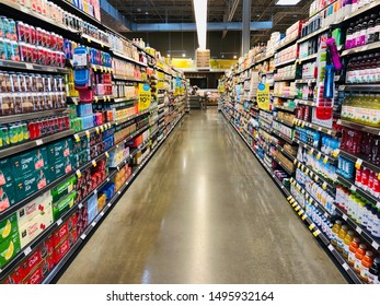 Charlotte, NC - July 11, 2019: Empty Isles At Whole Foods Market, Very Popular Health Food Store Owned And Operated By Amazon LLC. 