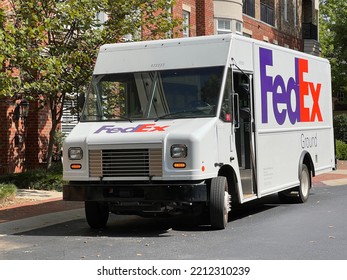 Charlotte, NC - October 7, 2022: White Iconic FedEx White Delivery Truck