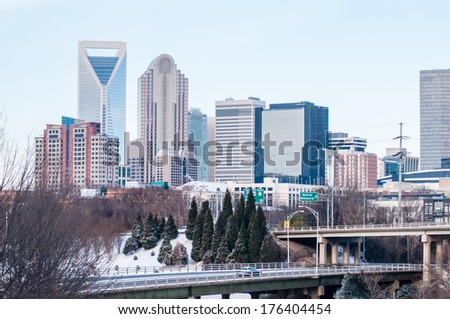 charlotte nc skyline covered in snow in january 2014
