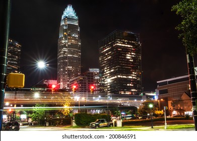 Charlotte, NC. United States. June 24, 2014. City lights in Uptown at night