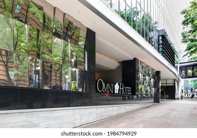 CHARLOTTE, NC, USA-30 MAY 2021: Perspective View Of Omni Hotel Sign And Logo.