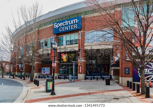 CHARLOTTE, NC, USA-3/16/19: The Spectrum\
Center, home of the Charlotte Hornets basketball team, and venue\
for other\
entertainment.