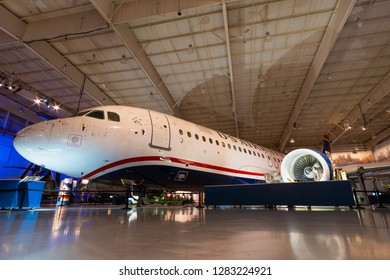 Charlotte, NC/USA - January 12th, 2019: US Airways Flight 1549 On Display In The Carolina Aviation Museum.