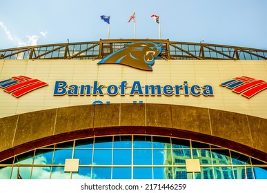 Charlotte, NCUSA - May 14, 2019:  Medium Shot Looking Up At Entrance Facade Of 