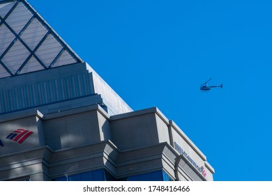 Charlotte NC/USA-05 31 2020 : Police Was Watching S Hundred Of George Floyd Protesters From The Sky Next To Bank Of America Building.