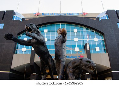 Charlotte NC/USA-May 09,2020: The Jerry Richardson Statue That Was Located Outside Of The Carolina Panthers, Bank Of America Stadium Was Removed.