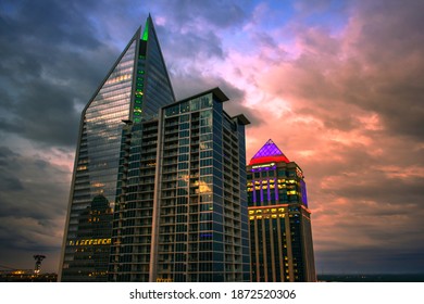 Charlotte NC,USA-May 20 2020: The Bank of America and Duke Energy buildings are part of the uptown Charlotte's skyline.