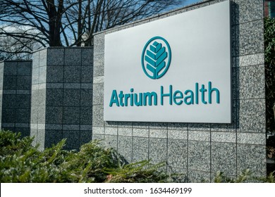 Charlotte, North Carolina - February 1, 2020: Atrium Health Carolinas Medical Center Sign And Logo