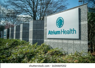 Charlotte, North Carolina - February 1, 2020: Atrium Health Carolinas Medical Center Sign And Logo